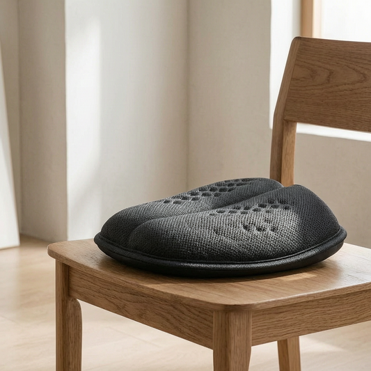 Cojín de panal transpirable en una silla de madera
