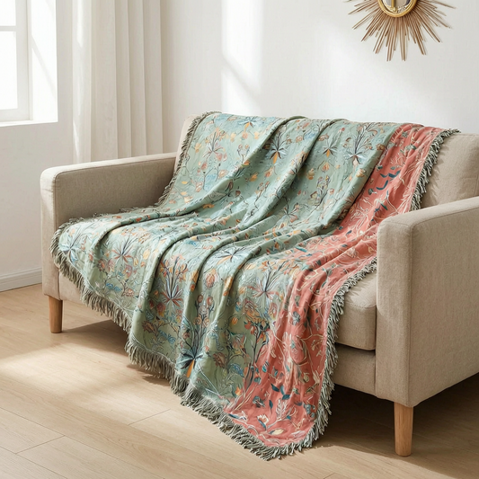 Manta de algodón tejida sobre un sofá