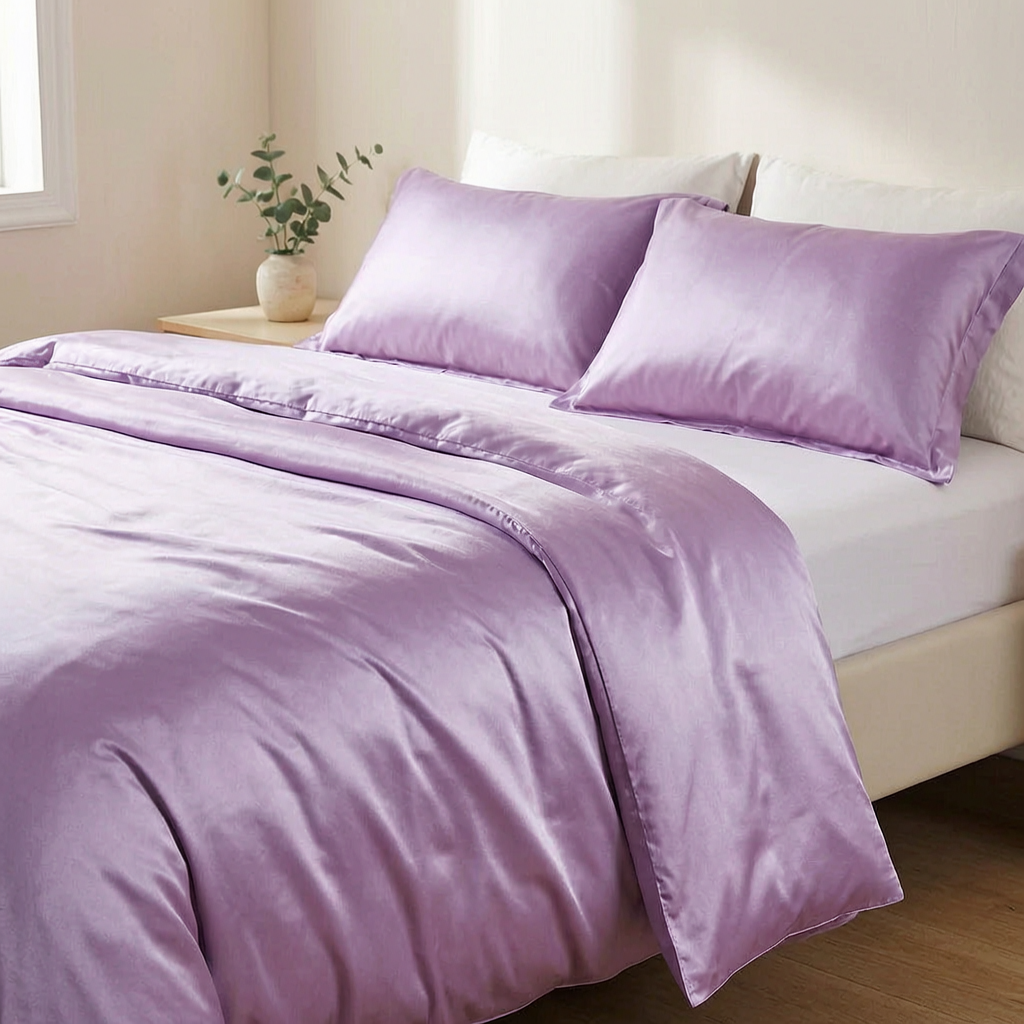 Juego de cama de seda en un dormitorio elegante