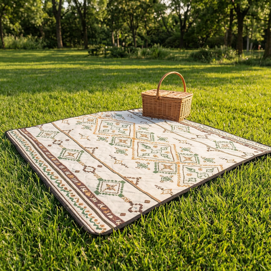 Manta de picnic plegable en un parque soleado