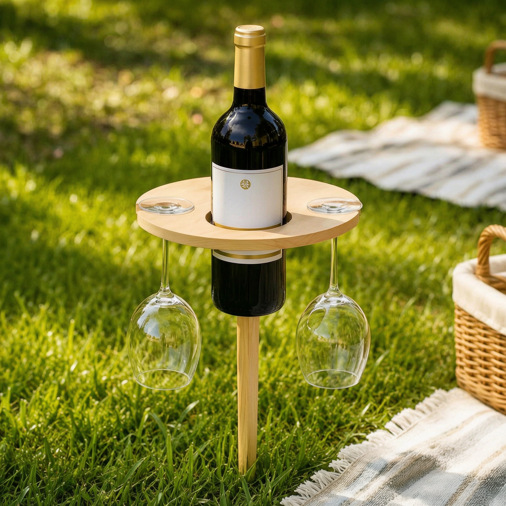 Mesa plegable para vino en un picnic en el parque