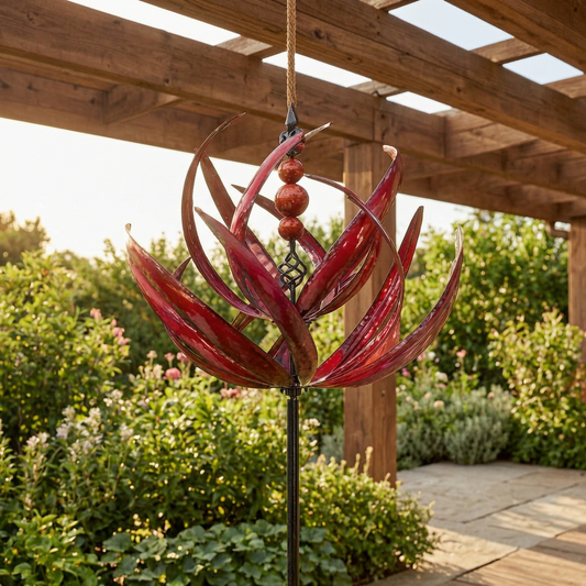 Móvil giratorio de viento en una pérgola