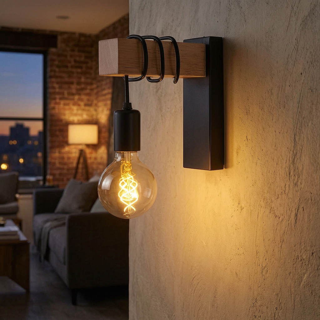 Aplique de pared industrial encendido en un salón