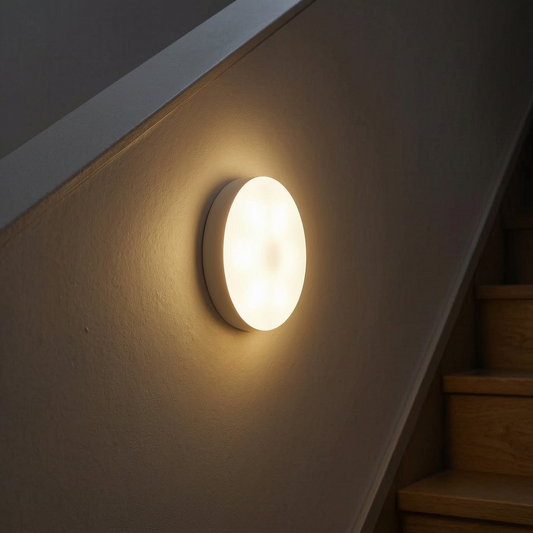 Luz nocturna con sensor encendida en una escalera