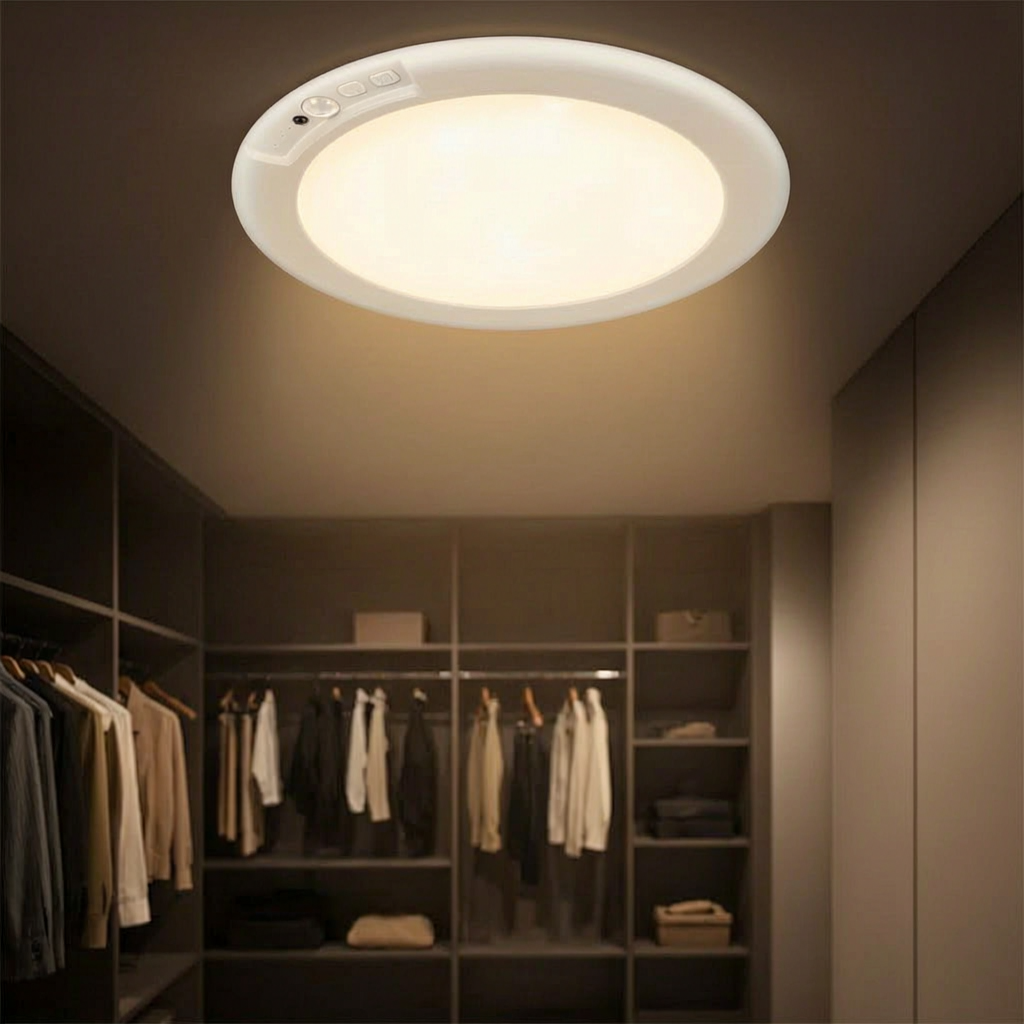 Plafón LED con sensor encendido en un vestidor