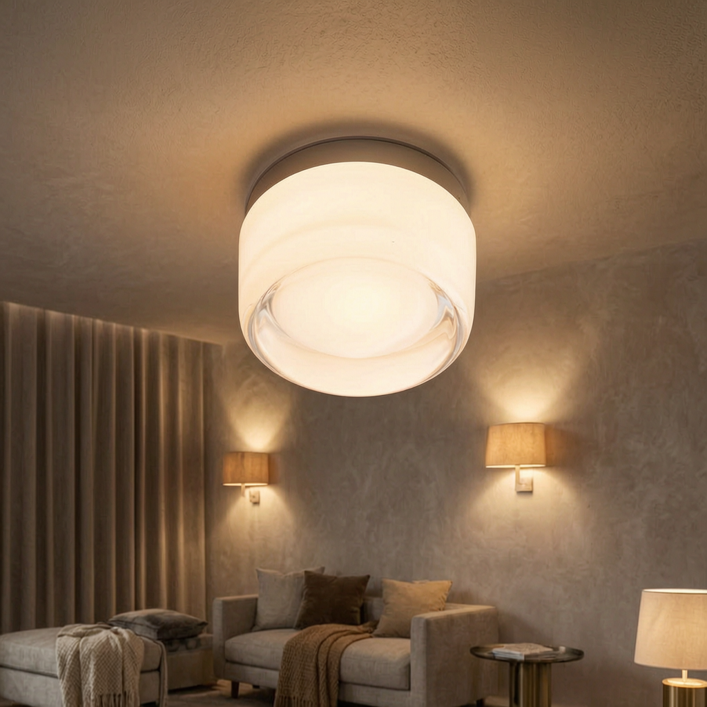 Lámpara de pared Solaria encendida en un salón elegante