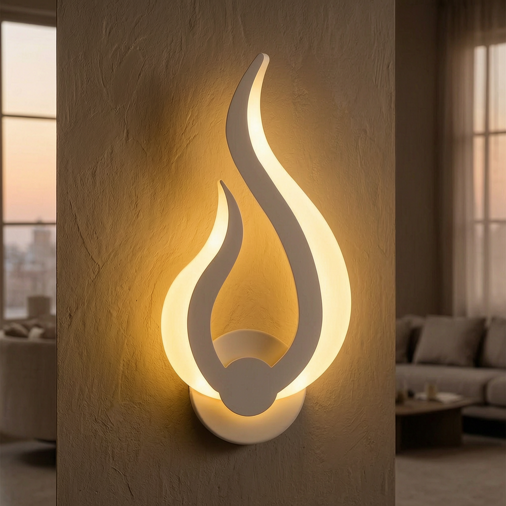 Lámpara de pared Modern Flame encendida en un salón elegante