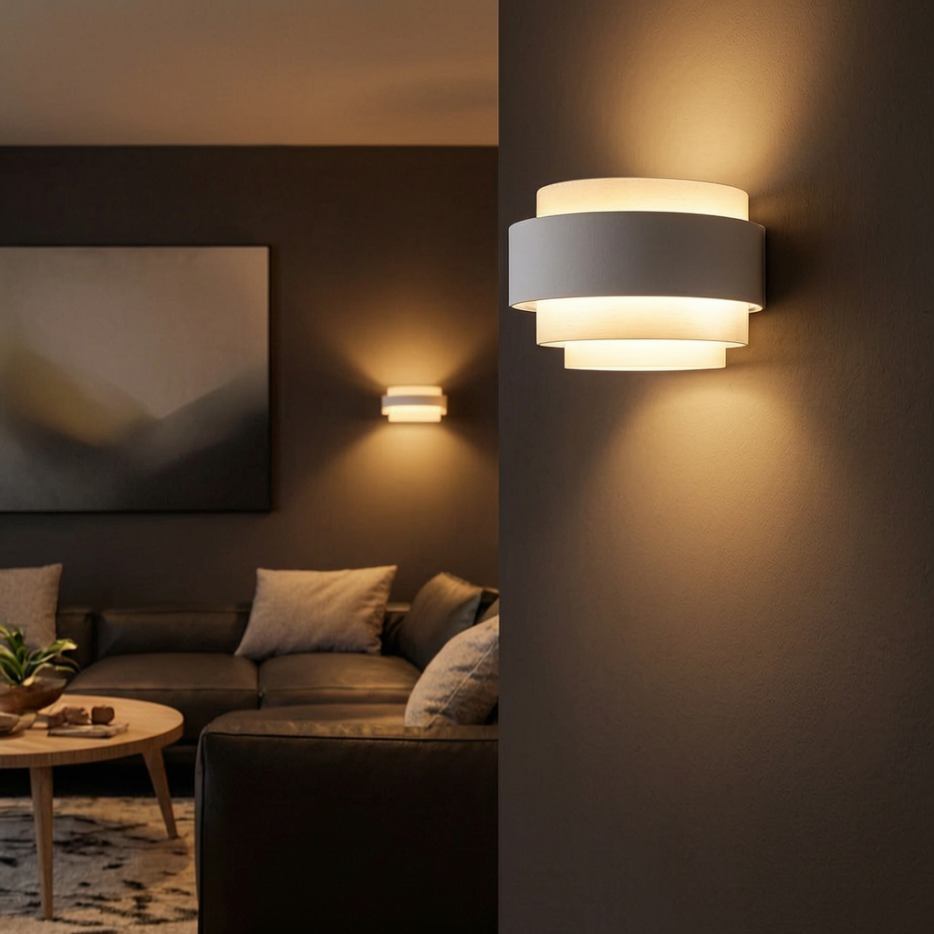 Aplique de pared moderno encendido en un salón elegante