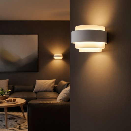 Aplique de pared moderno encendido en un salón elegante