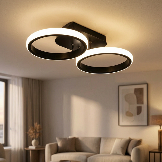 Lámpara de techo LED moderna encendida en un salón elegante