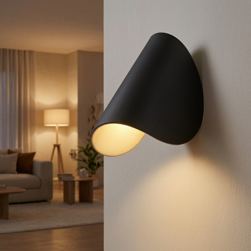 Lámpara de pared Twist encendida en un salón elegante