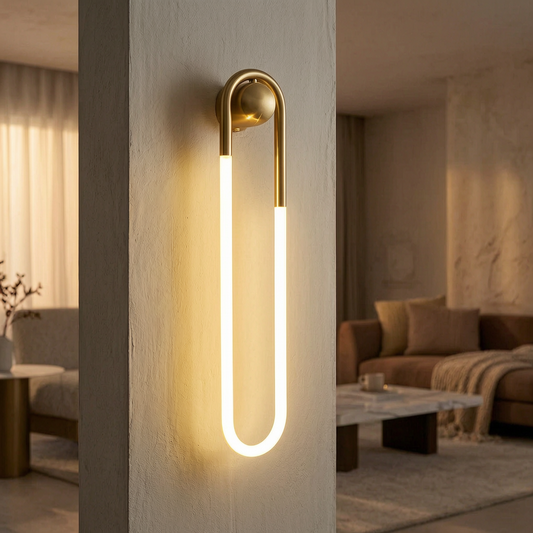 Lámpara de pared LED en bucle encendida en un salón