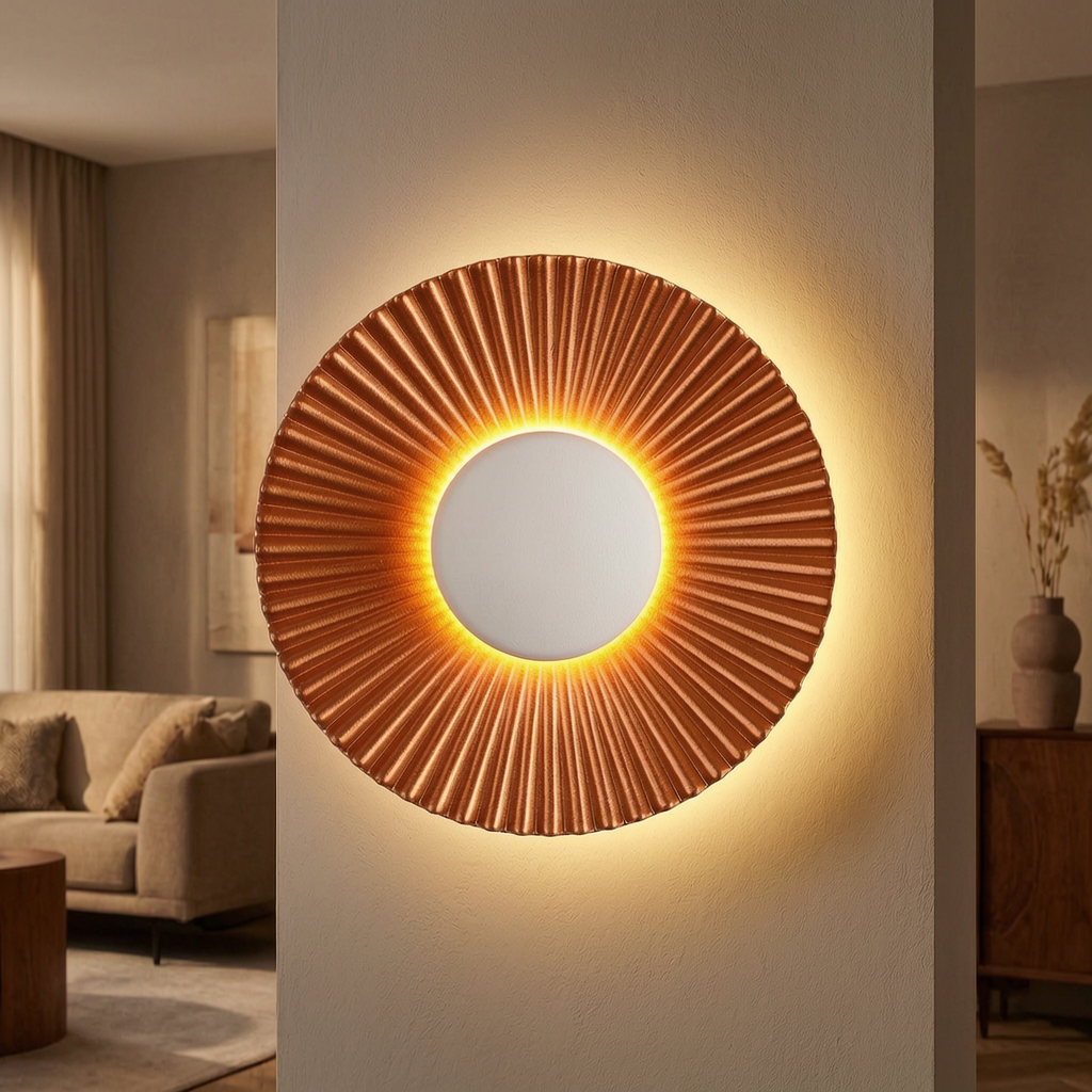 Lámpara de pared SunRay encendida en un salón elegante