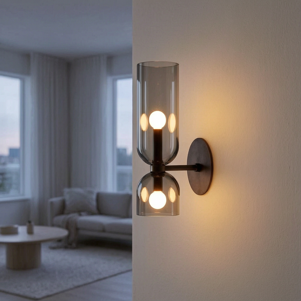 Lámpara de pared de cristal nórdico encendida en un salón