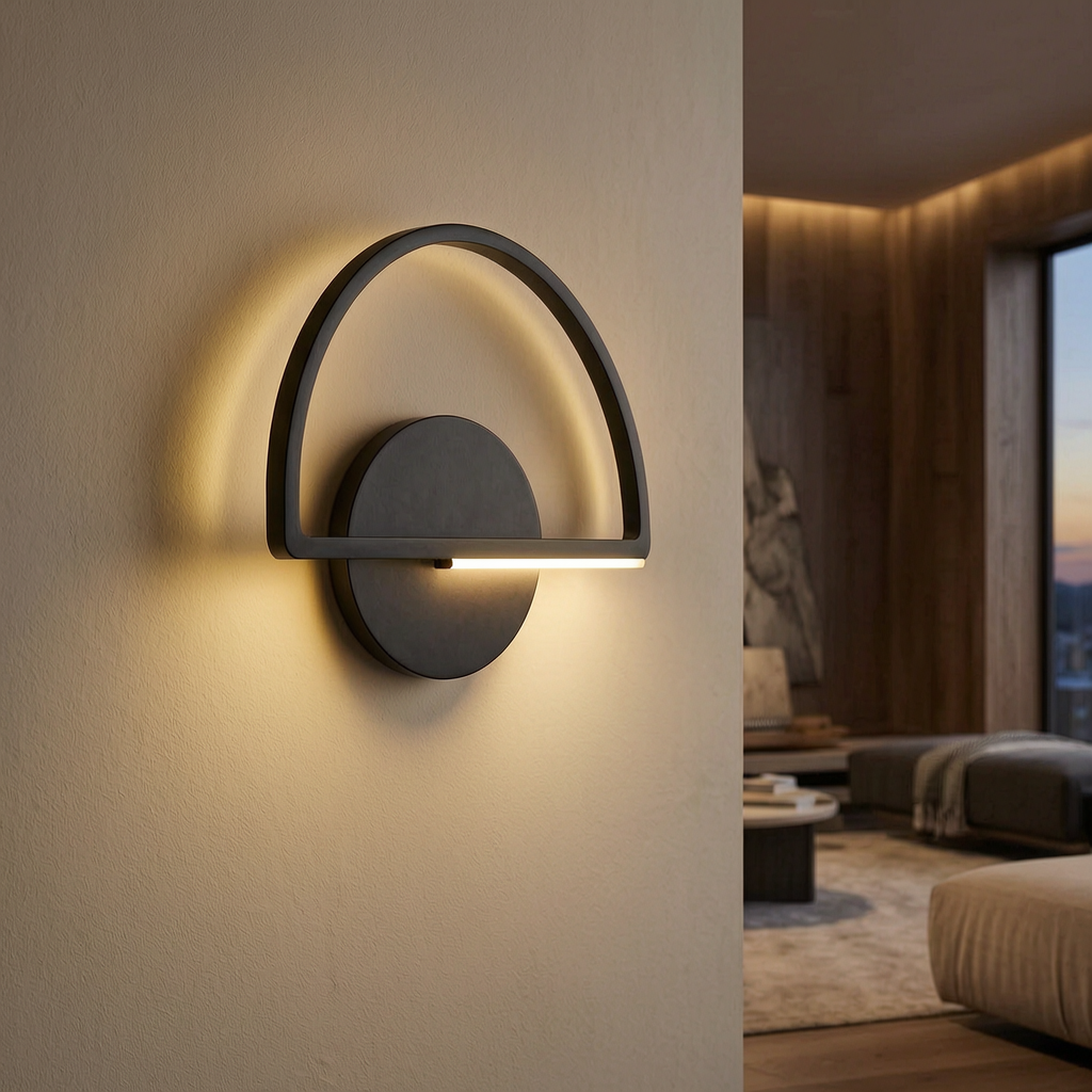 Luz de pared Curves Line encendida en un salón elegante