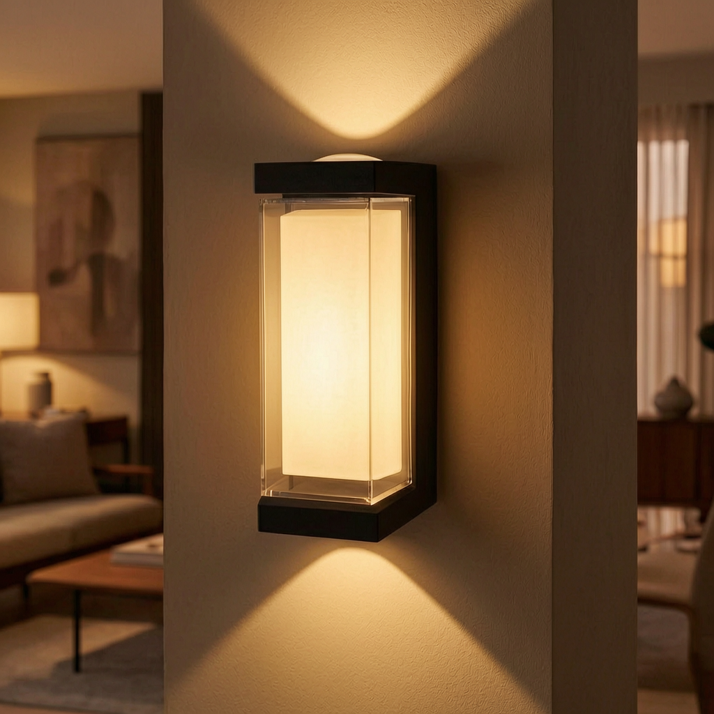 Lámpara de pared LED moderna encendida en un salón