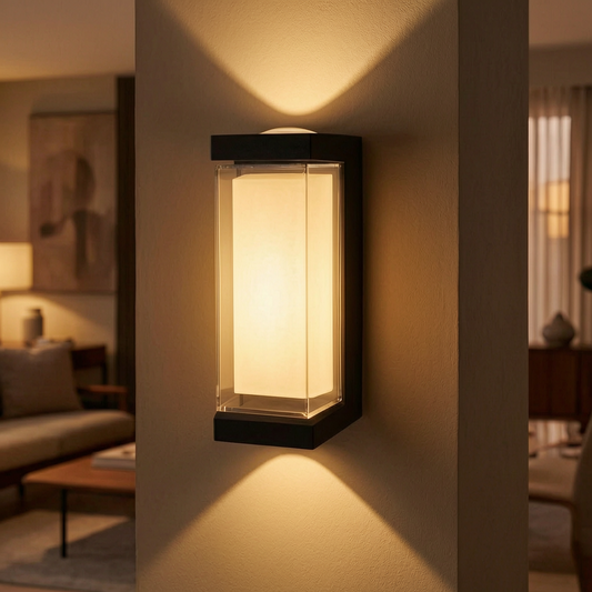 Lámpara de pared LED moderna encendida en un salón