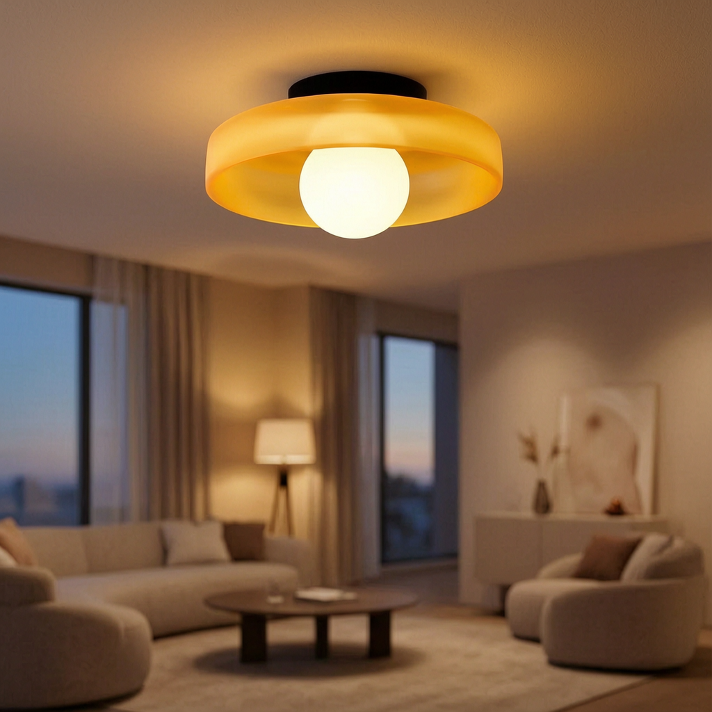 Lámpara de techo LED moderna encendida en un salón