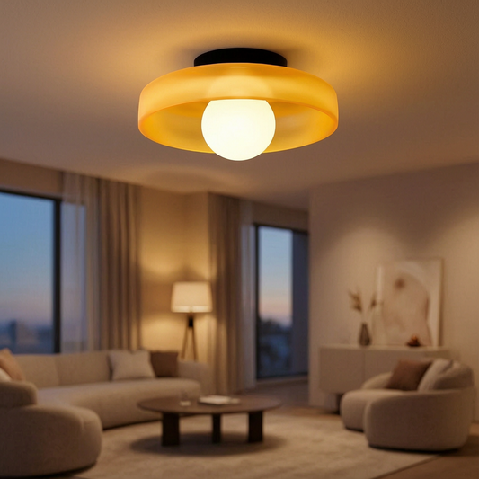 Lámpara de techo LED moderna encendida en un salón