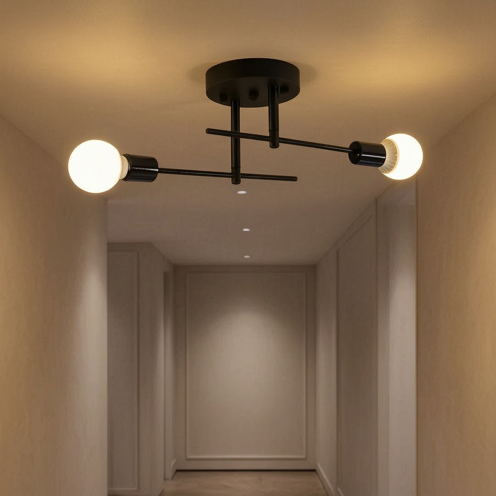 Lámpara de techo de 2 luces encendida en un pasillo