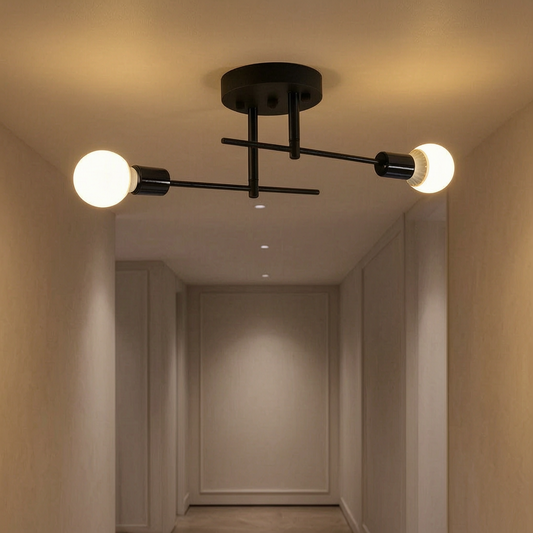 Lámpara de techo de 2 luces encendida en un pasillo