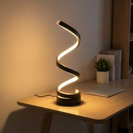 Lámpara de escritorio con pinza encendida en un despacho