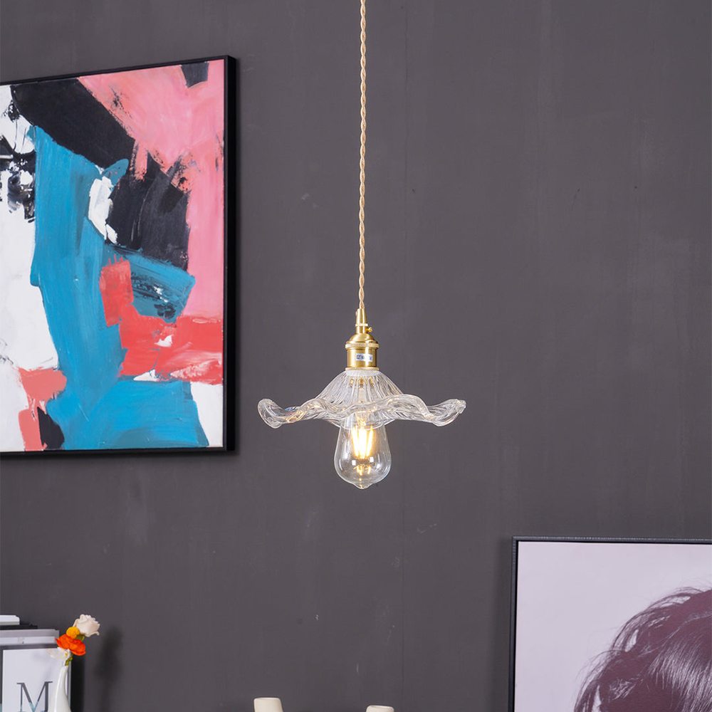 Lámpara Colgante LED de Vidrio con Forma de Flor y Latón
