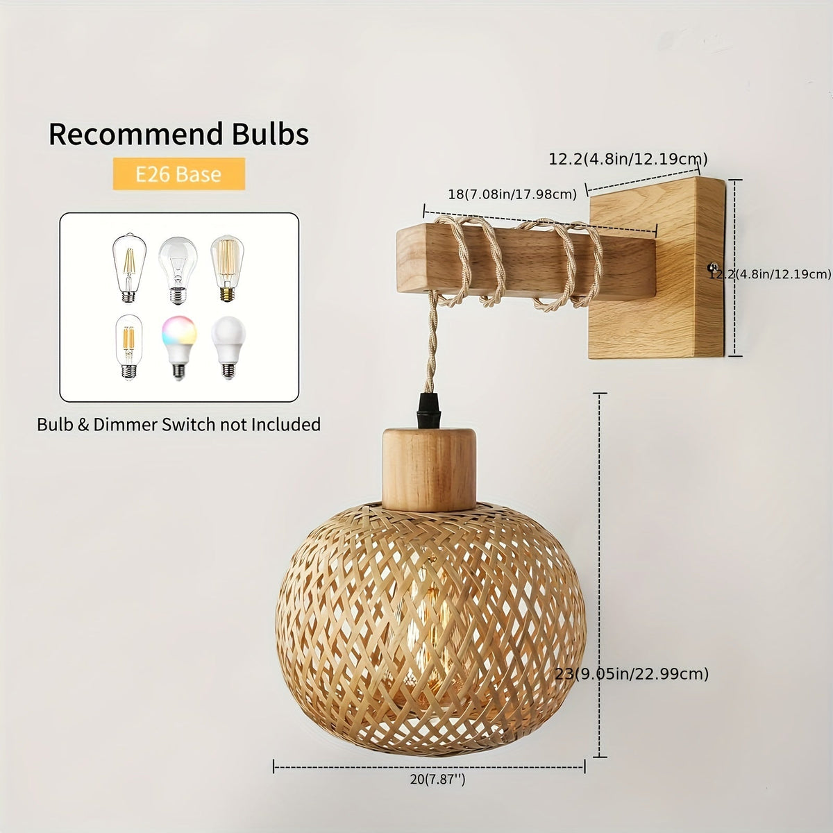 Aplique de Pared Rústico de Madera y Ratán Tejido a Mano