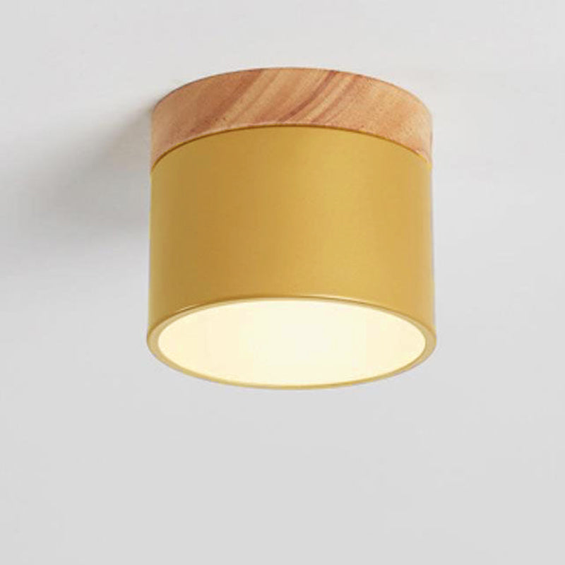 Plafón LED Macaron Escandinavo con Madera en 7 Colores