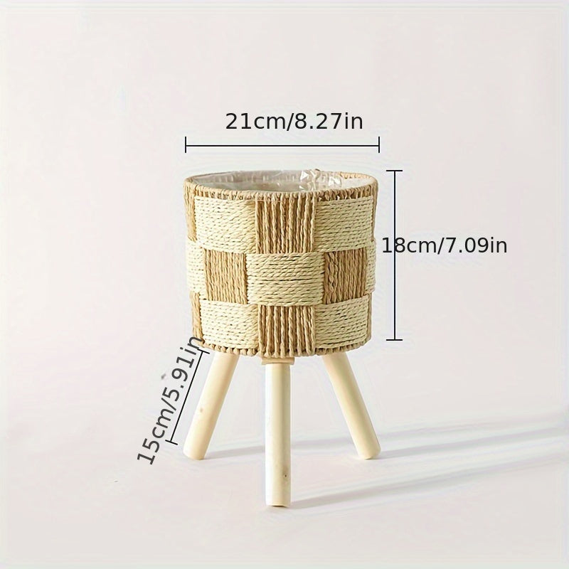 Soporte para Plantas de Bambú Tejido Boho Patas de Madera