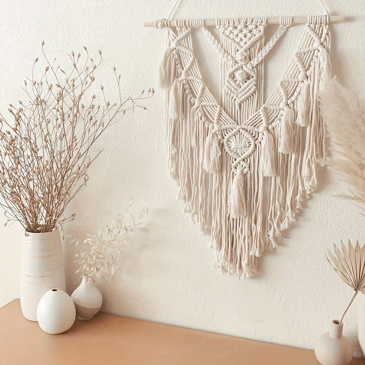 Tapiz de Pared de Macramé Bohemio Tejido a Mano con Flecos