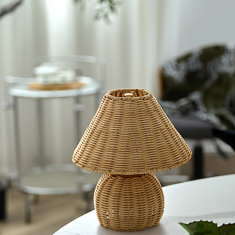 Lámpara de Escritorio de Bambú Tejido a Mano Boho con USB