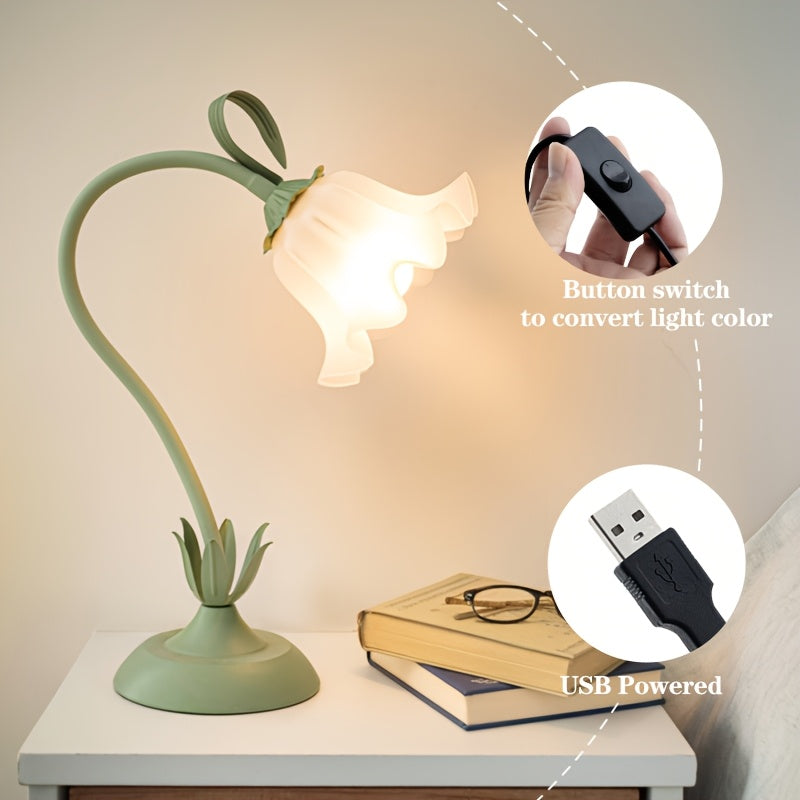 Lámpara de Mesa Floral USB con Pantalla en Forma de Flor