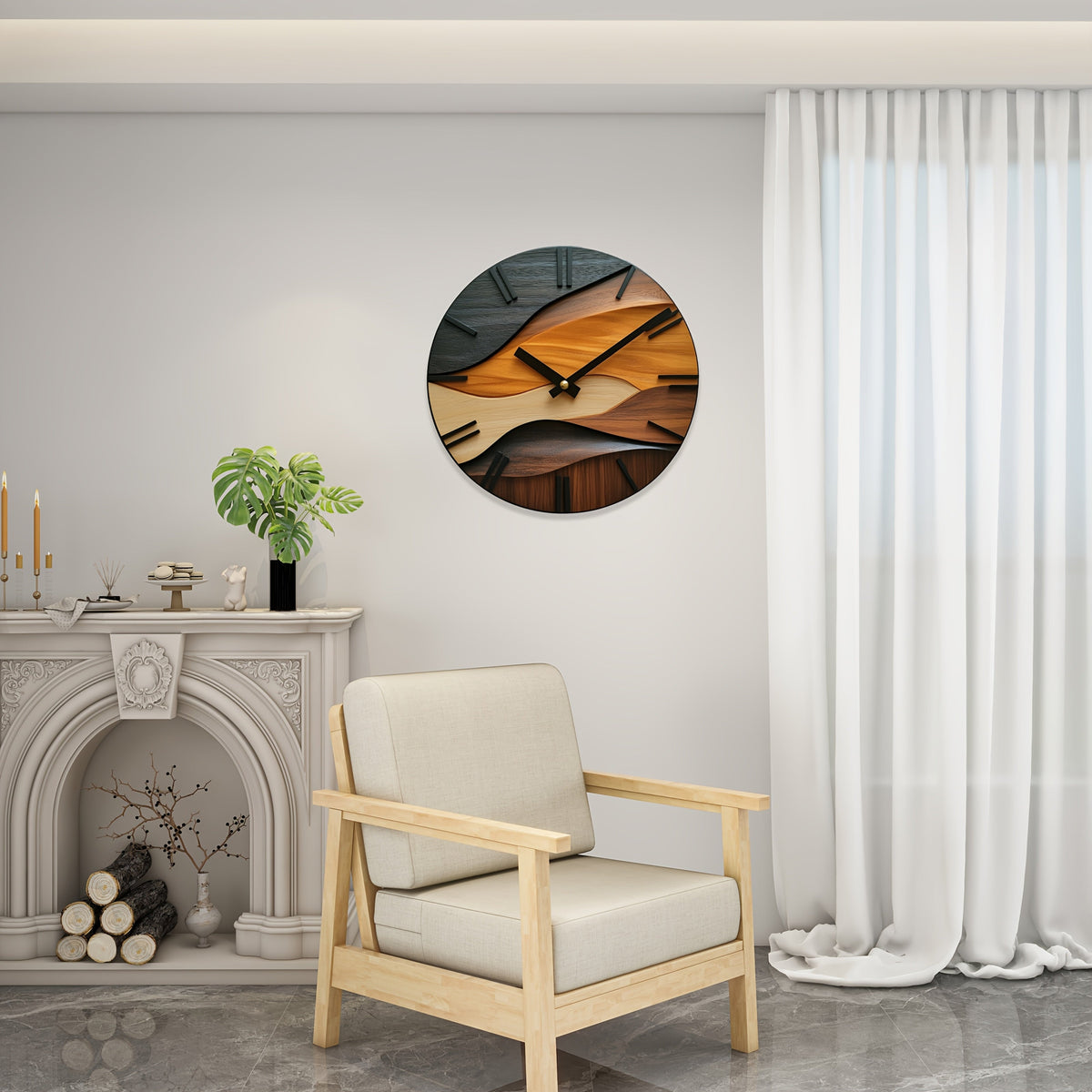 Reloj de Pared Redondo Nórdico Efecto Madera Ondulada 30 cm