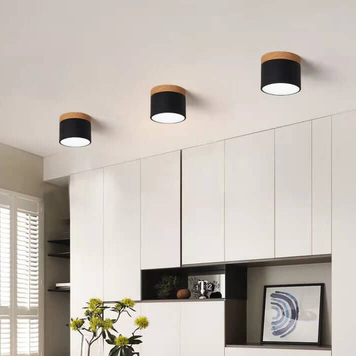 Plafón LED Macaron Escandinavo con Madera en 7 Colores