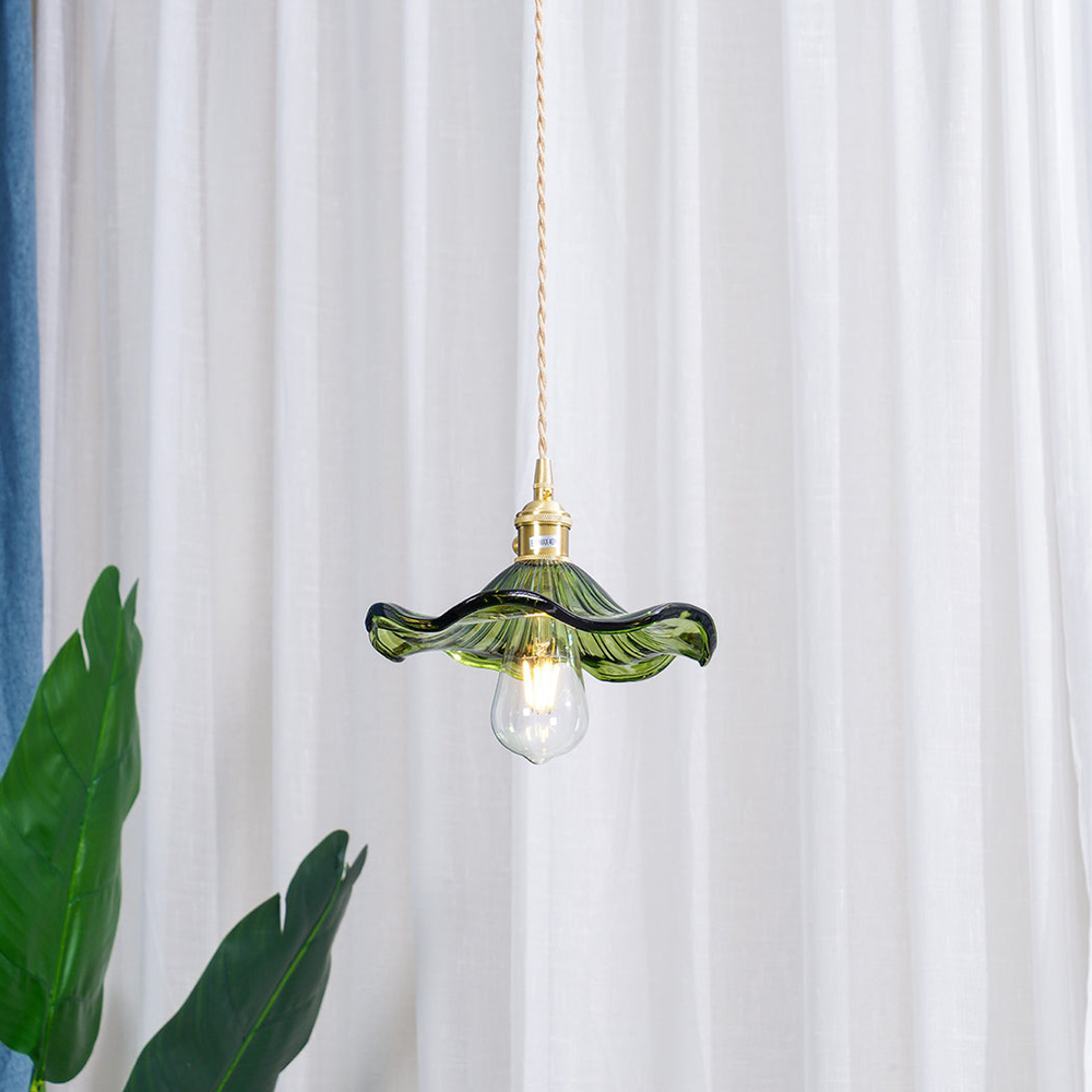 Lámpara Colgante LED de Vidrio con Forma de Flor y Latón