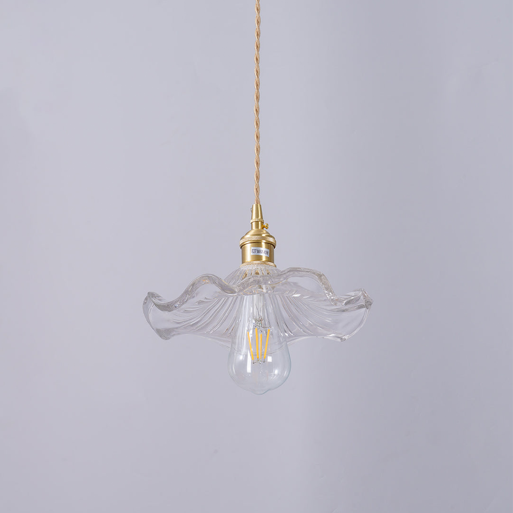 Lámpara Colgante LED de Vidrio con Forma de Flor y Latón
