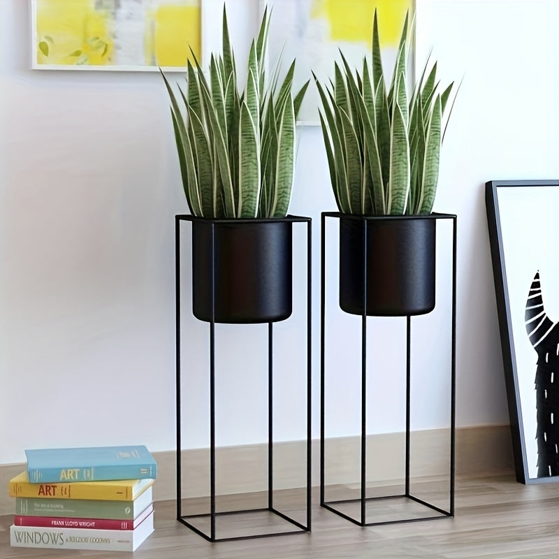 Soporte para Plantas de Interior de Metal Negro Rectangular