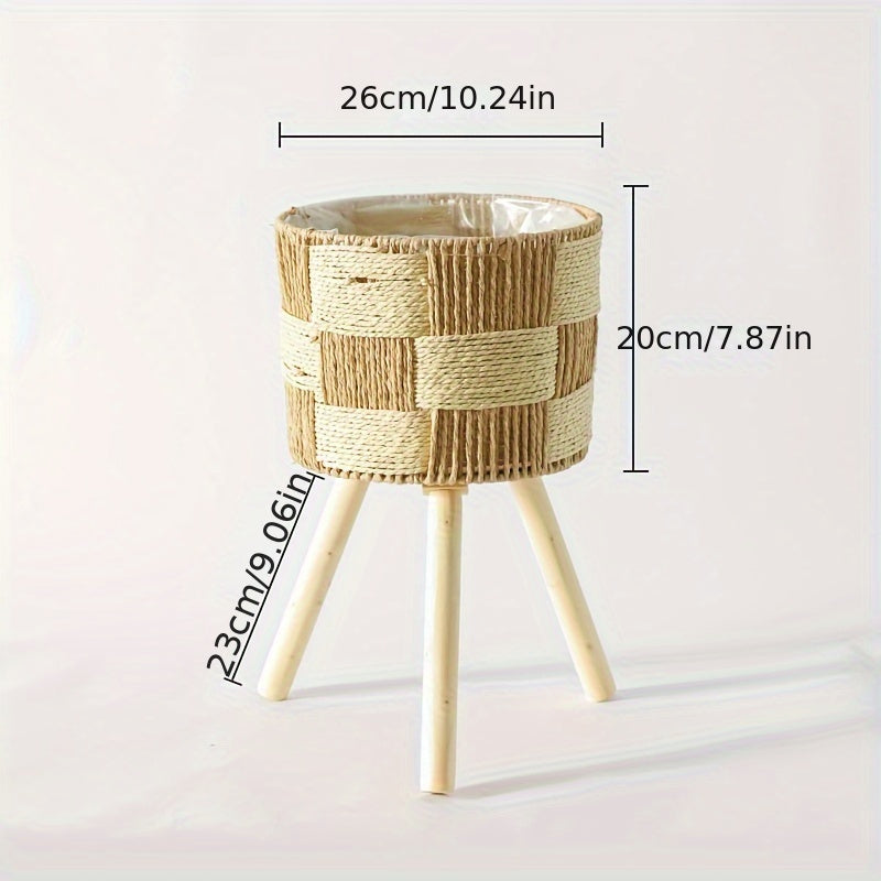 Soporte para Plantas de Bambú Tejido Boho Patas de Madera
