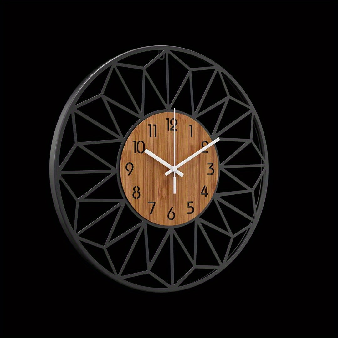 Reloj de Pared Moderno de Metal Negro con Centro de Madera
