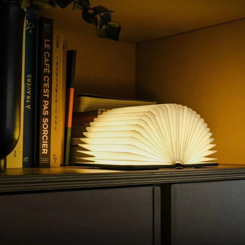 Lumibook Lámpara Libro Plegable 360° Recargable de Madera