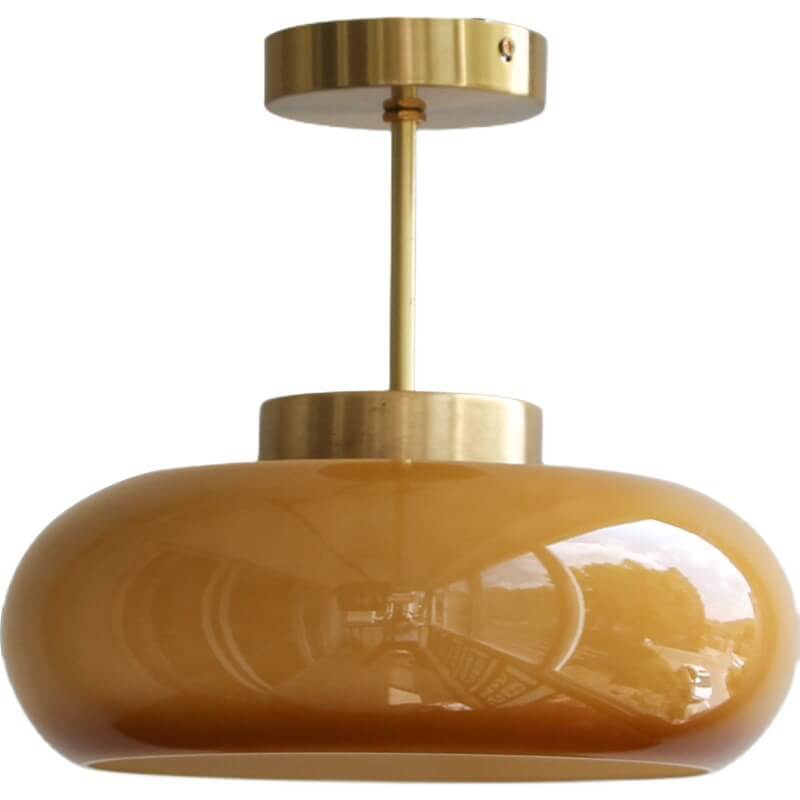 Lámpara de Techo Vintage de Latón con Vidrio Ámbar Retro