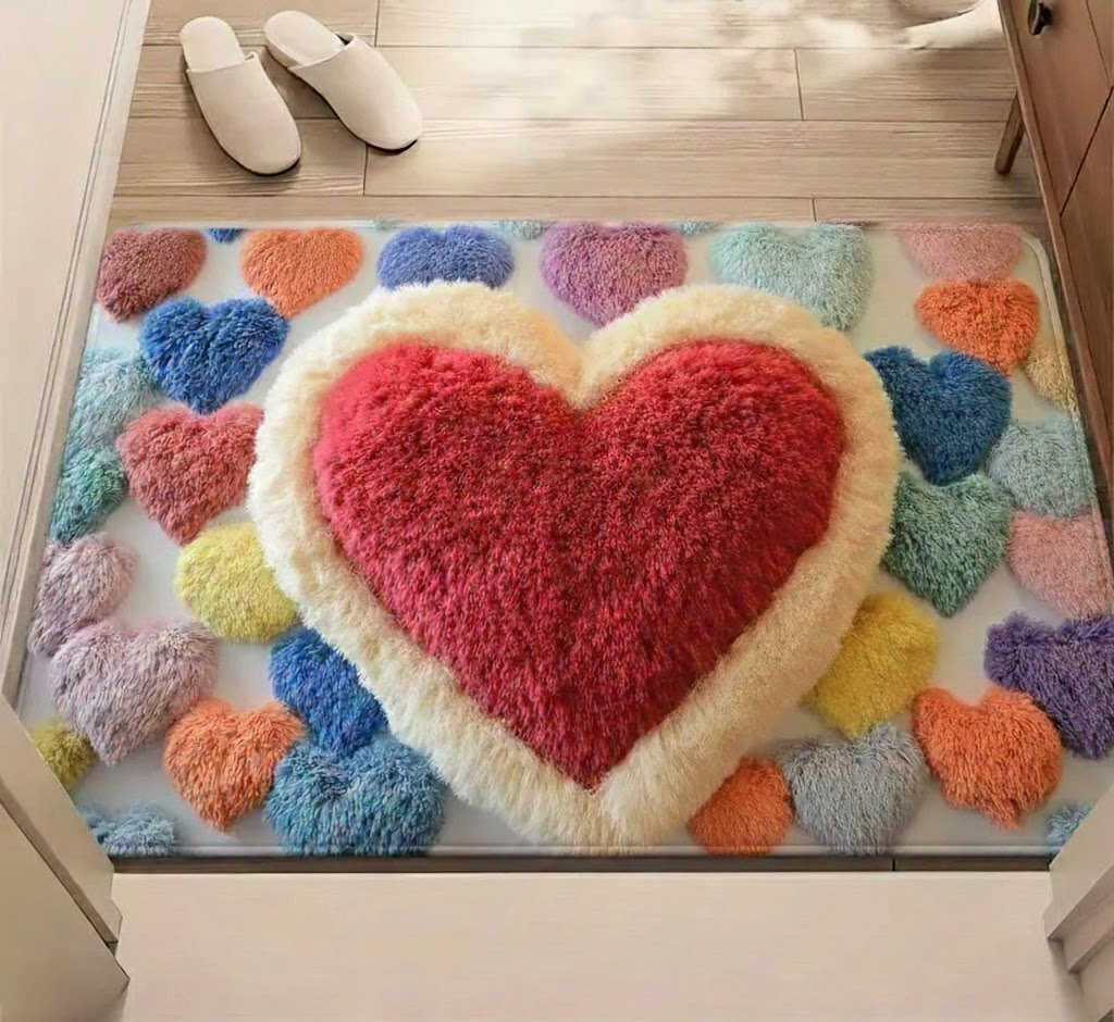 Felpudo de Entrada con Corazones Antideslizante y Lavable
