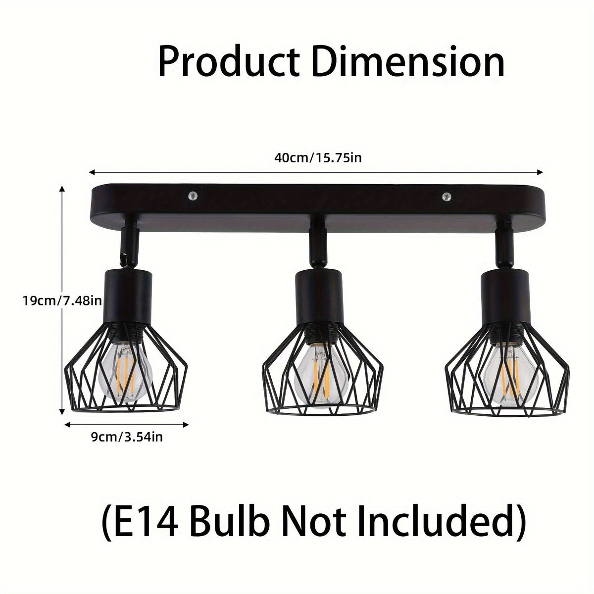 Foco de Techo Vintage de 3 Luces E14 Industrial Metal Negro