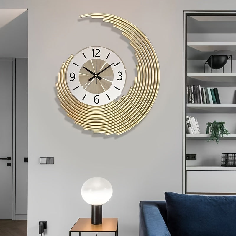 Reloj de Pared 3D de Metal Media Luna Silencioso de Cuarzo
