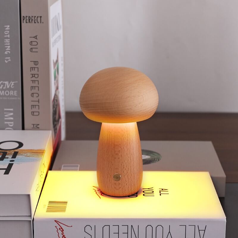 Lámpara Seta Portobello de Madera Recargable Luz Nocturna