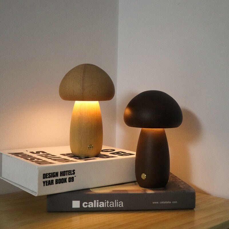 Lámpara Seta Portobello de Madera Recargable Luz Nocturna