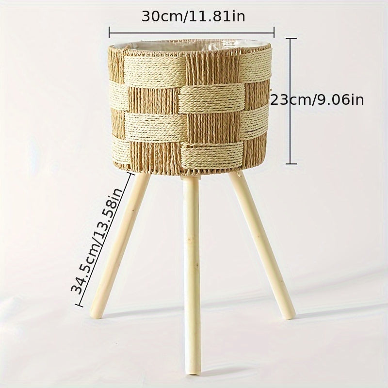 Soporte para Plantas de Bambú Tejido Boho Patas de Madera