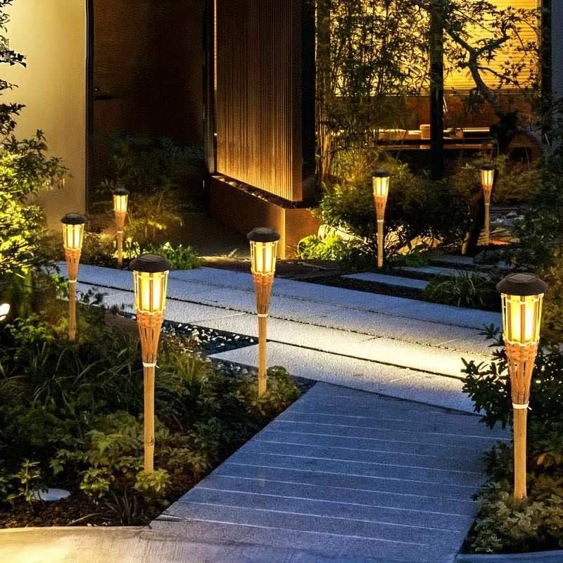 Antorchas Solares de Bambú con Efecto Llama LED Pack de 2