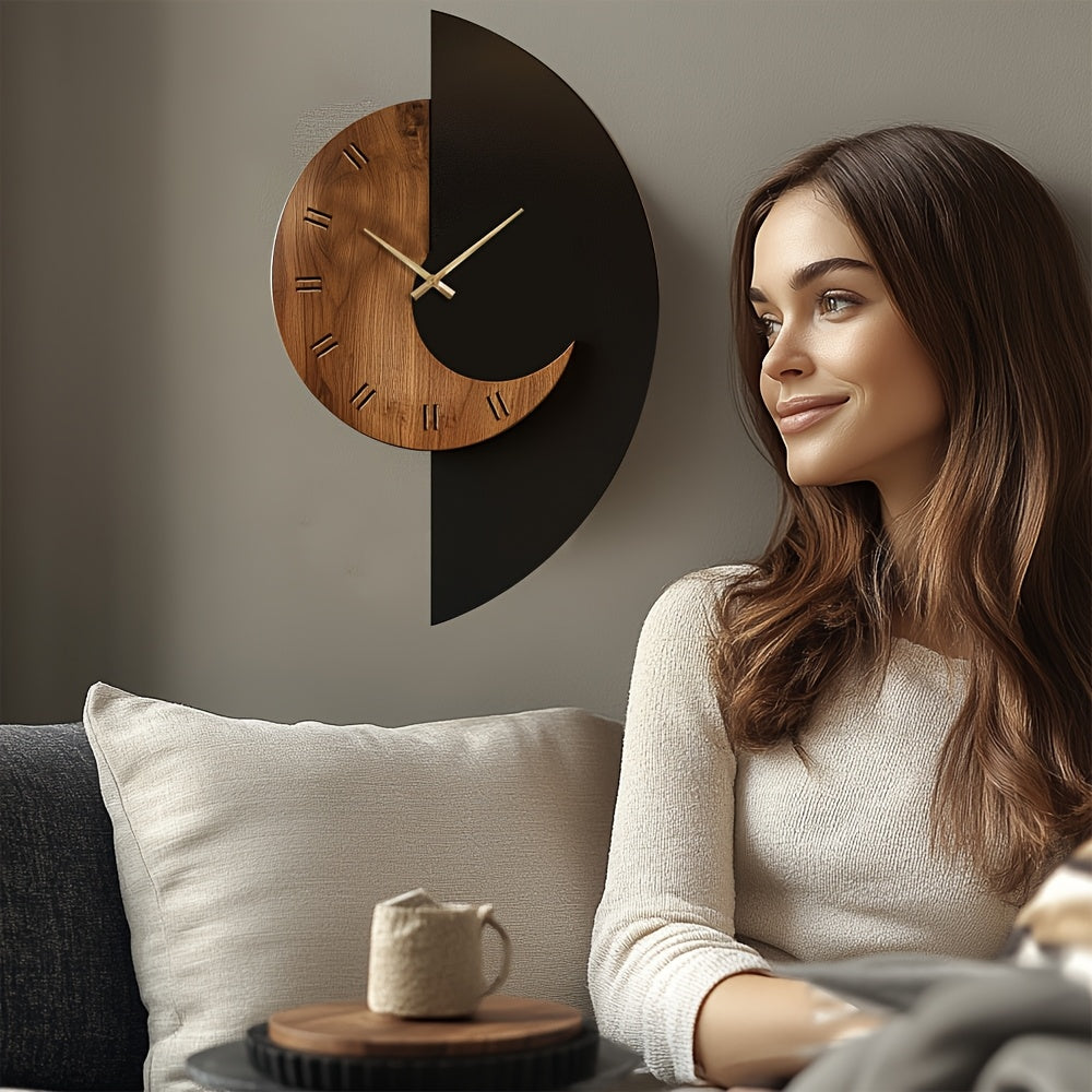Reloj de Pared de Madera en Forma de Media Luna Silencioso